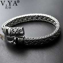 V. YA Cool 925 пробы Серебряные широкие тяжелые браслеты для мужчин плетение дизайн мужской браслет тайские серебряные ювелирные изделия 21 см 22 см Лидер продаж