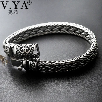 V.YA Cool 925 Sterling Silver Wide Heavy Bracelets for Men Weave Design Male Bracelet Thai Silver Jewelry 21cm 22cm Hot Sale