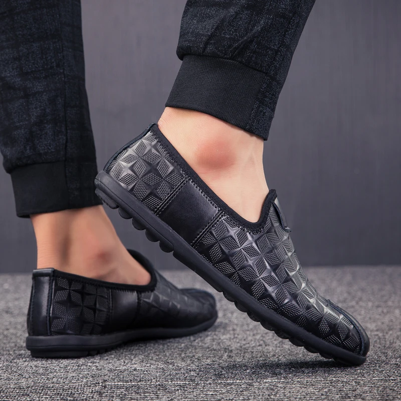 Peso Anti Homens Confortáveis Leve Motorista Pretos Sapatos Novos De Flats Masculinos Preguiçosos Deslizamento Caminhada Casuais Black Jovens 6SBPSn4