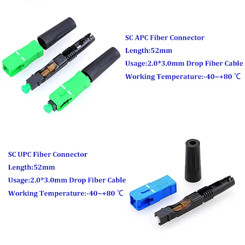 

300 Pieces SC APC/UPC 52MM Fast Fiber Connector FTTH Cold Connector for Fiber Adapter SC,Drop Fiber,Patch Cord,Splitter