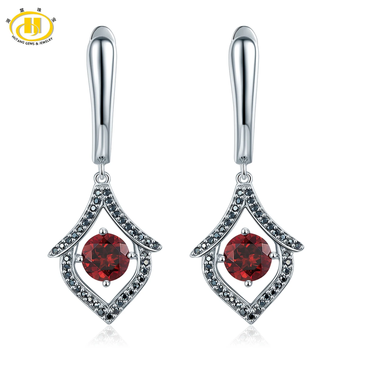 Hutang Vintage Natural Red Garnet & Black Spinel Dangle Earrings For Women S925 Sterling Silver Gemstone Fine Jewelry 2017