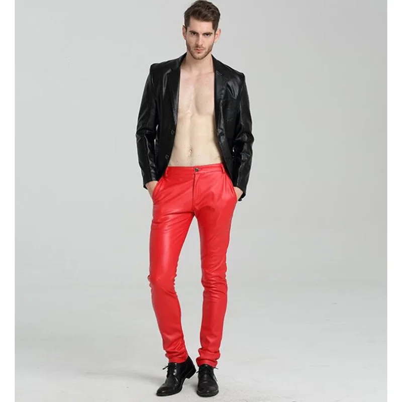 Большие размеры брюки Узкие искусственного кожаные штаны для Для мужчин Slim Fit джоггеры Искусственная кожа мотоциклетные байкерские
