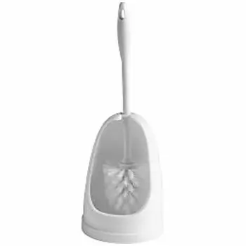 

White Plastic Bathroom Toilet Brush And Holder Set Brand New