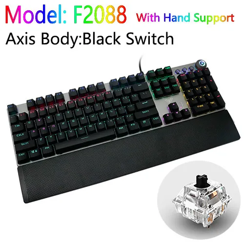 Игровая механическая клавиатура dgvr, 104 клавиш, Микс, светодиодный, с подсветкой, черный, синий, красный, переключатель, USB, проводная, геймерская, клавиатуры, русский, испанский, для ПК - Цвет: F2088 2 BLACK Switch