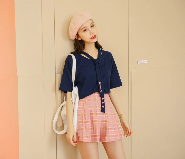 Harajuku Лолита Стиль розовый плед мини-юбка Для женщин Лето 2018 Harajuku Kawaii Ulzzang короткие юбки Корейский стиль, модная одежда KA81