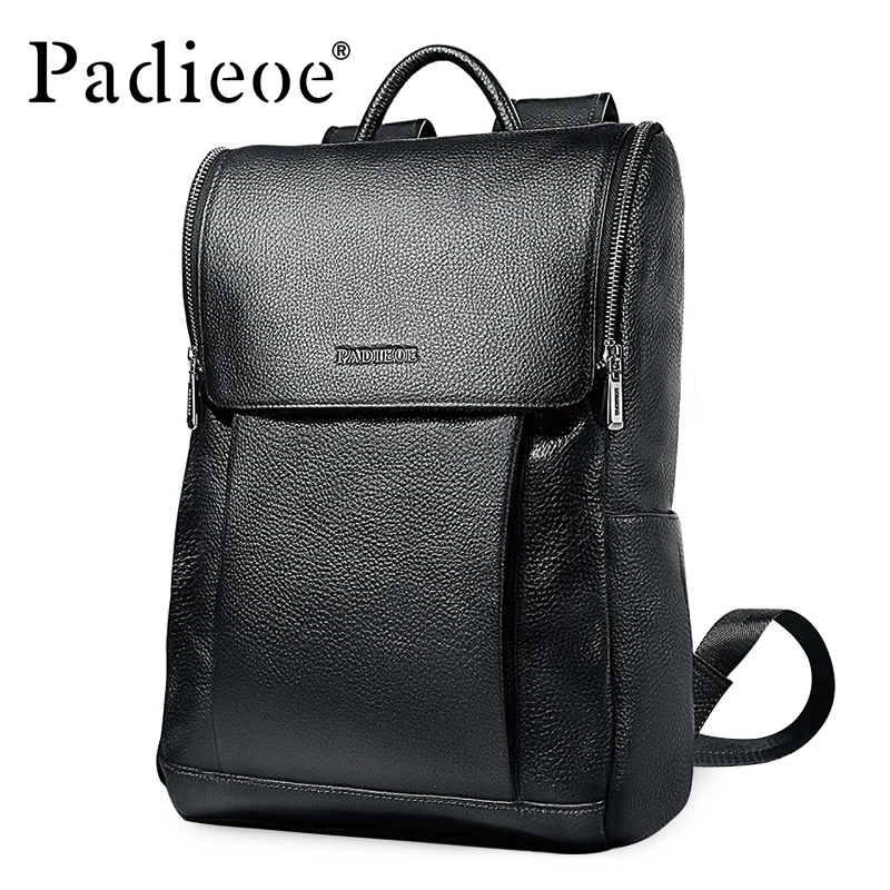 

Padieoe 100% Genuine Leather Men Women Backpack Unisex Daypack High Quality Solid Black Students School Bag Women Backpacks 2018