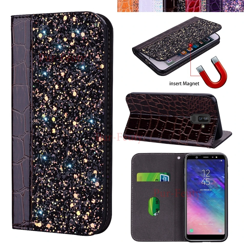 

Flip Case for Samsung Galaxy A6 2018 A600 A600FN Glitted Phone Leather Cover for Samsung Galaxy A6 Plus 2018 SM A605 A605FN/DS