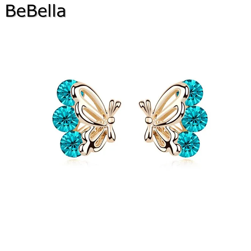 Женские серьги пусеты BeBella с кристаллами и бабочками в виде бабочек для ношения