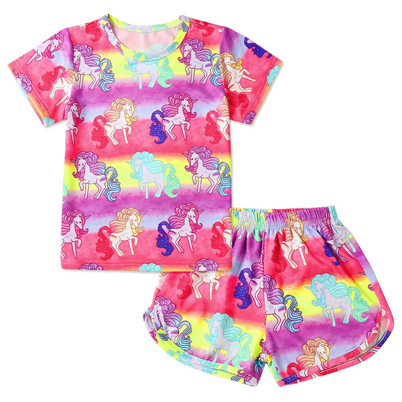 Новая Пижама, Infantil, летние комплекты детской одежды, детская пижама, пижама с единорогом, одежда для маленьких девочек, спортивный костюм для девочек 3-7 лет - Цвет: Picture color