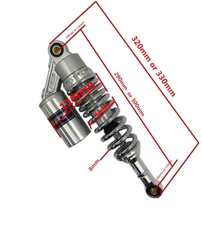 290 мм/300 мм USIVERSAL 8 мм Пружинные задние амортизаторы воздуха/азота для YAMAHA HONDA SUZUKI KAWASAKI TRAIL DIRT BIKE ATV хром
