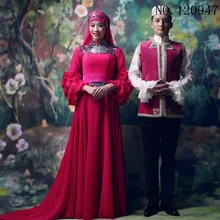 Bridal Wedding Dress Turkey Rose Red Lace Long Sleeves Muslim Wedding Dresses Ball Gowns Robe De Mariage Hijab Gowns