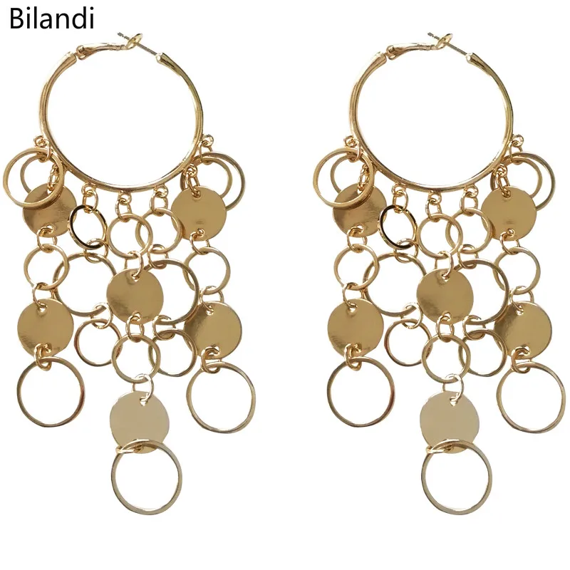

Pretty Design Multi Metal Disc And Circle Tassel Earring For Woman Jewelry