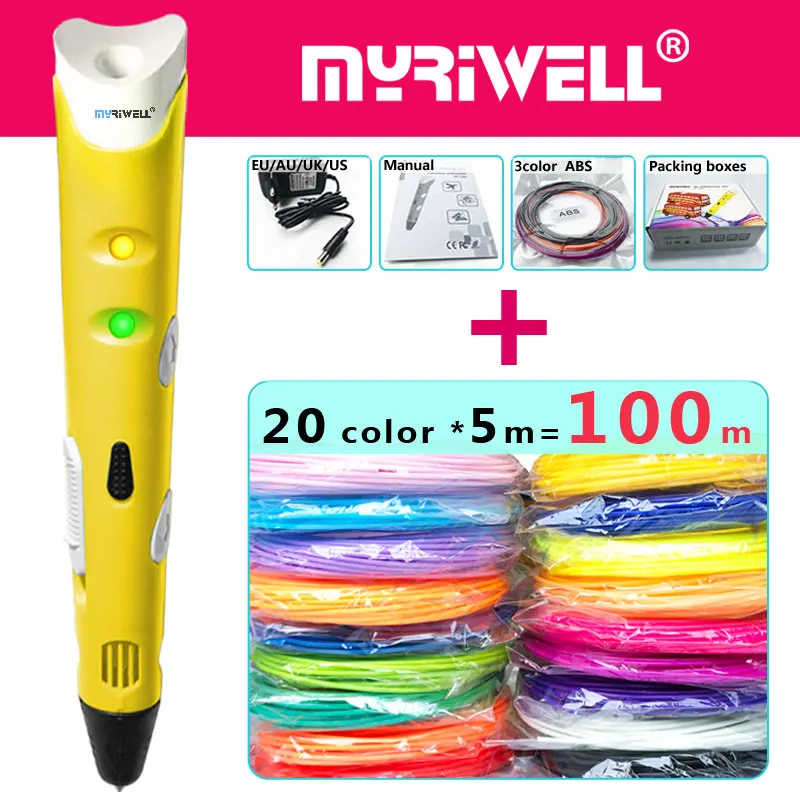 Myriwell 3d Ручка 3d ручки, 1,75 мм ABS/PLA нити, 3 d pen3d модели, Creative3d печать pen, лучший подарок для детей DIY творческих, pen-3d