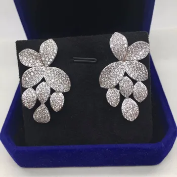 

Rose Flower Big Leaf Design Cubic Zironcia Stone Earring For Women Accessories Wedding Jewelry
