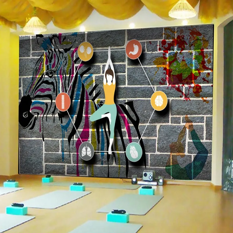

Custom photo wallpaper Colorful yoga cartoon character Yoga Room background custom high quality wallpaper murals