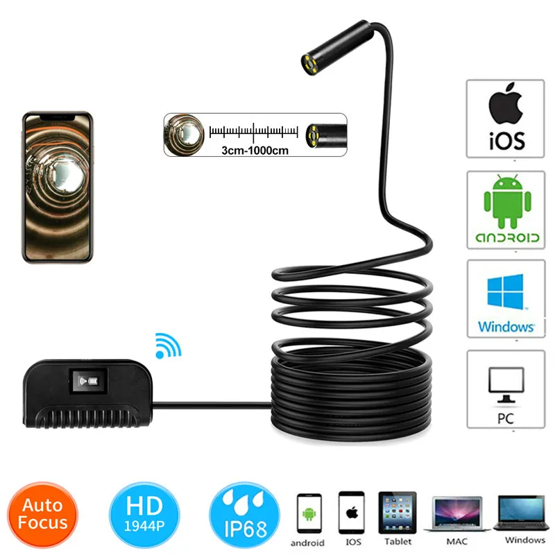 

Auto Focus Camera WIFI Endoscope 1944P HD 5.0 Megapixels Mini Inspection Camera Waterproof for IOS/Android Borescope 19