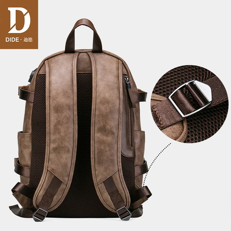 DIDE usb зарядка анти кража кожаный школьный рюкзак сумка для подростка Мода Мужской Водонепроницаемый путешествия ноутбук рюкзак для мужчин