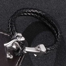 2020 Punk Erkek takı paslanmaz çelik çapa siyah deri örgülü bilezik erkekler moda Charm bilezikler Erkek Bilekli ST767