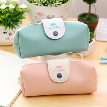 

Simple Snap Pen Bag Small Clean Beard PU Large Capacity Student Stationary Bag School Office Pencil Bag Storage