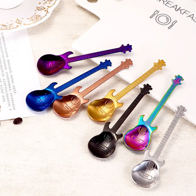

50PCS Creative Guitar Spoon Coffee Scoop Stainless Steel Candy Milk Coffee Tea Spoon Party Bar Gift Coffee Accessories