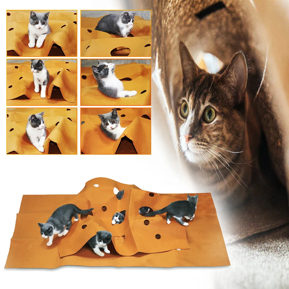 Cat Activity Playing Mat Pet Training Play Collapsible Rug Scratch