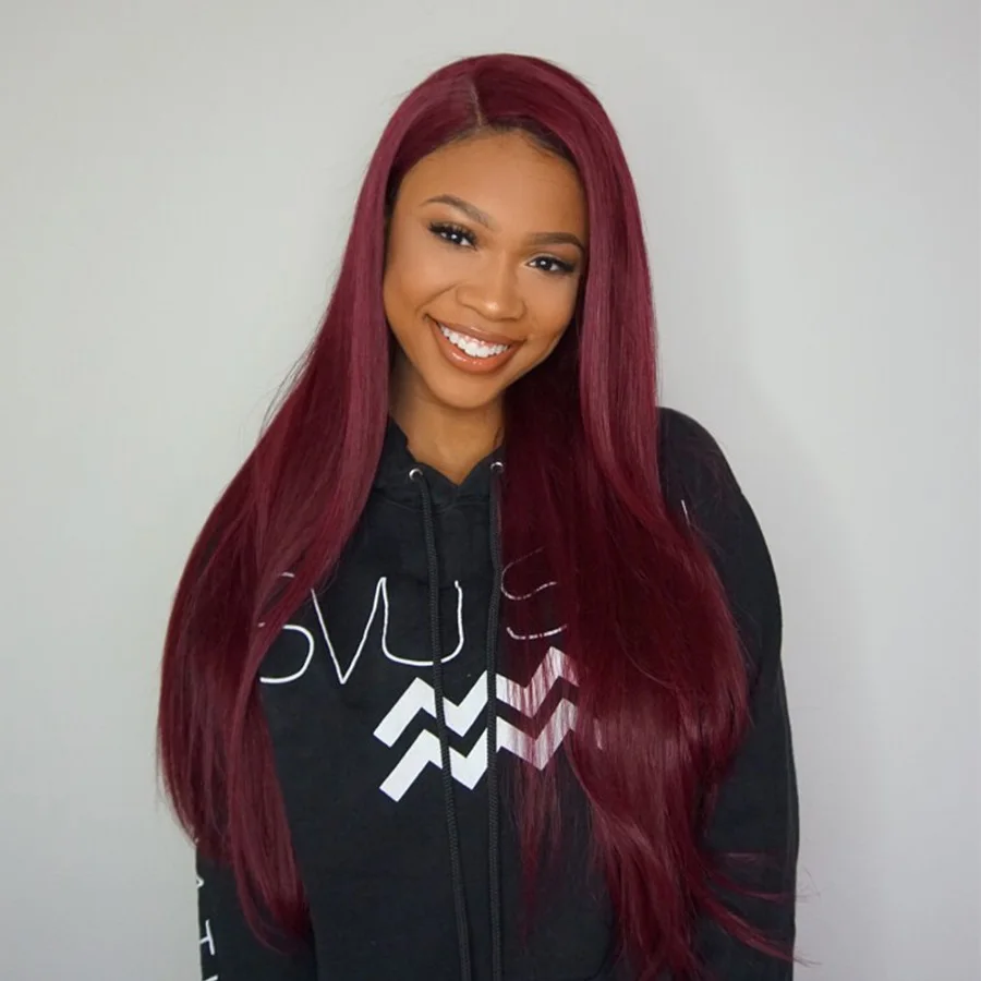 Hair Straight Lace Front Human Hair Wigs For Black Women 99j Brazilian Virgin Hair Wigs Pre Plucked 150 Density Knhj21 Short Hair Wigs Red Wig From