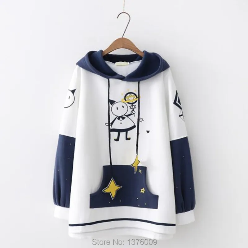  Harajuku Lolita Girls Hoodie Kawaii Magic Hat Long Style Hooded Pullover Witcher Star Patchworks Ho