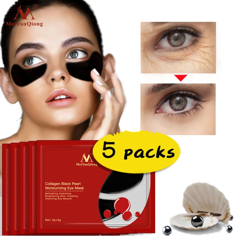 5pair 10pcs Black Pearl Serum Eye Mask Gel Eye Patches Sleep Masks Remover Dark Circles Anti