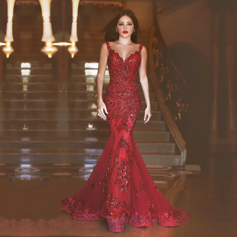Wholesale Robe de soiree Long Mermaid Evening Dress 2017 Lace Sequins Sweetheart-Neck Sweep Trail Lace Evening Gowns Vestido de festa Buy Cheap Robe de soiree Long Mermaid Evening Dress 2017 Lace Sequins Sweetheart-Neck Sweep Trail Lace Evening Gowns Vestido de festa