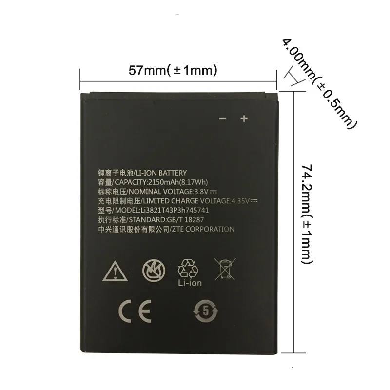 2019 Новый 3 8 V 2150mAh Li3821T43P3h745741 аккумулятор для мобильного телефона ZTE Blade L5