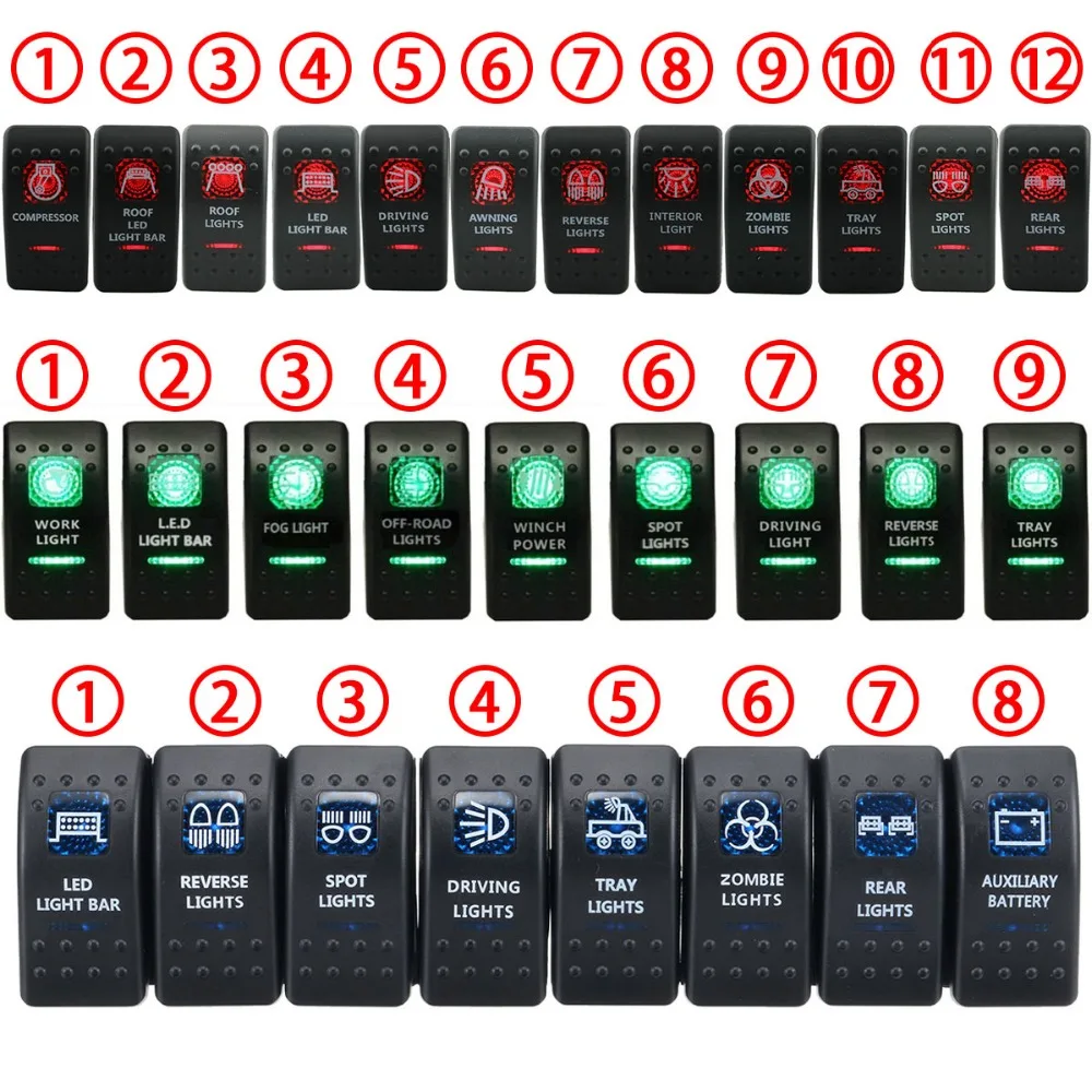GREEN DUAL LED BACKLIT ROCKER SWITCH LASER ETCHED REAR LIGHTS OFFROAD TRUCK