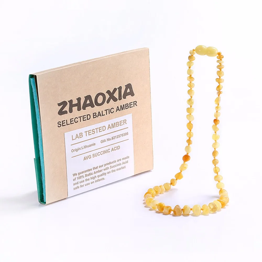 

Baltic Amber Teething Necklace for Baby(Butterscotch) - Handmade in Lithuania - Lab-Tested Authentic - 3 Sizes