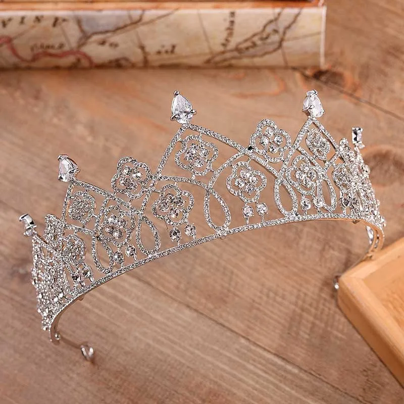 

Vintage King Queen Diadema Shiny Crystal Zircon Tiara Crown Rhinestone Silver metal Tiaras Headband Wedding Hair Jewelry