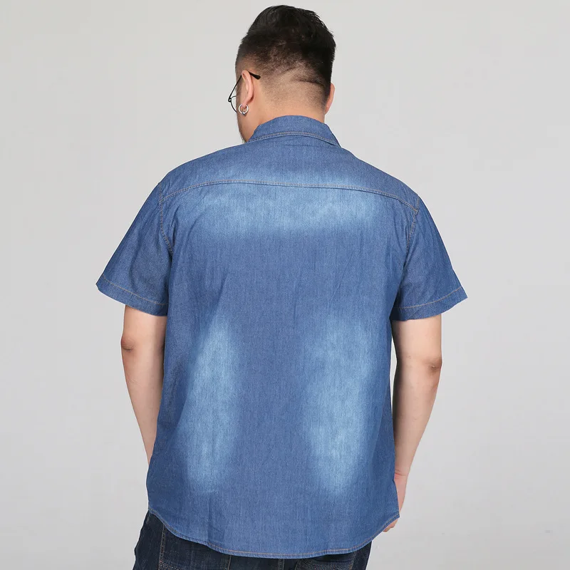 Летние рубашки мужские джинсовые с коротким рукавом Camisa Social Hombre Manga Corta 5XL 6XL 7XL 8XL
