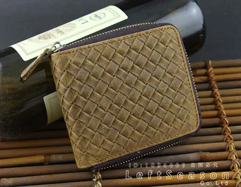 

Men's Genuine Braided Leather Zipper Around Wallet Cowhide coin Purse Card Holder