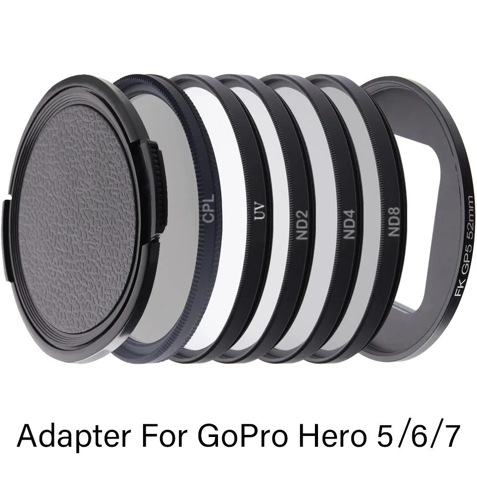 

Hero5/6/7 Camera Filter Aluminum Adapter+UV CPL ND 2 4 8 Filters+Cap Set For GoPro Hero 5 6 7 Black Optical Glass Lens Accessory