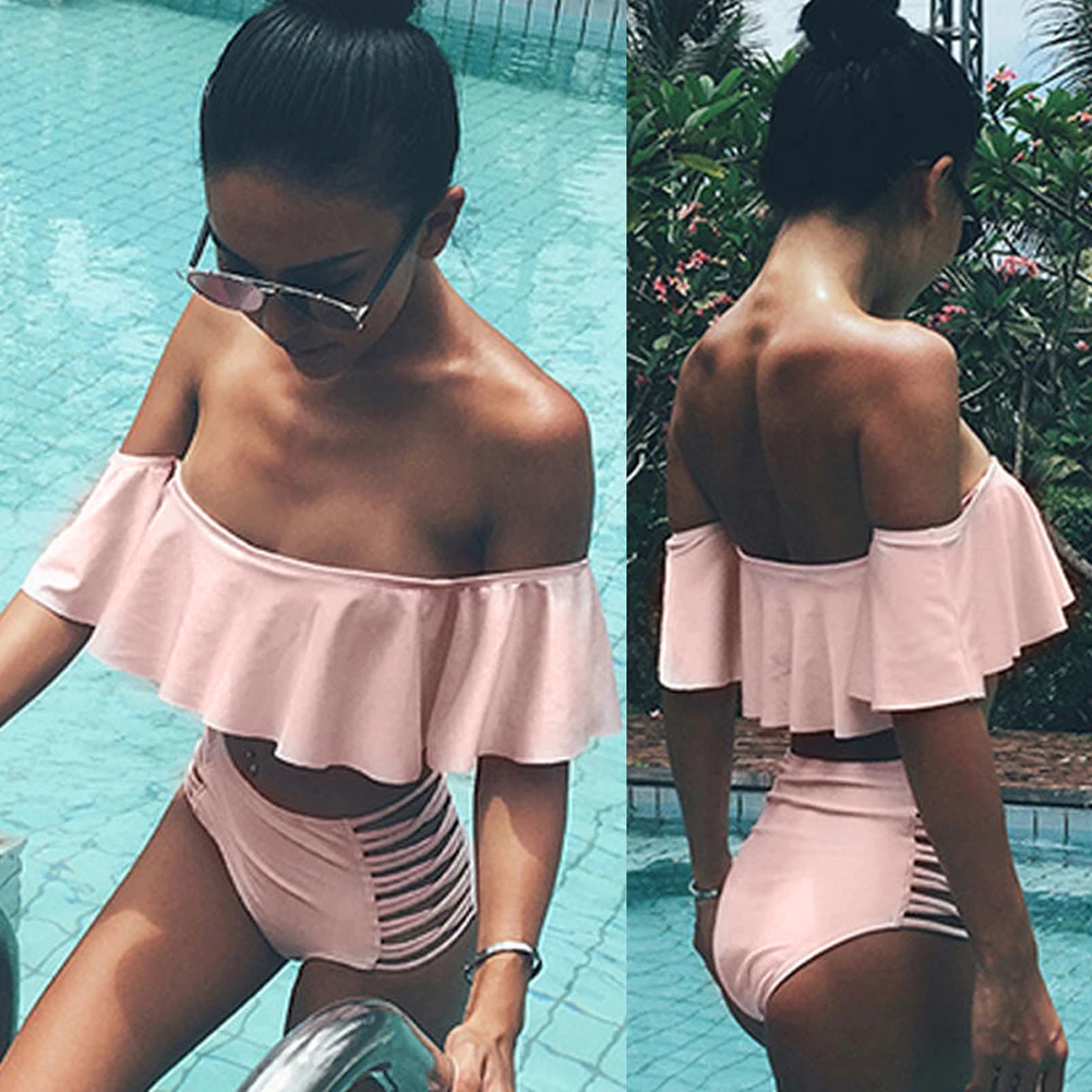 Summer Ruffle Bikini Set Swimwear Women Sexy Women's Solid Swimsuit Off Shoulder Beachwear Bathing Suits 2019 Summer Ruffle Bikini Set Swimwear Women Sexy Women's Solid Swimsuit Off Shoulder Beachwear Bathing Suits 2019
