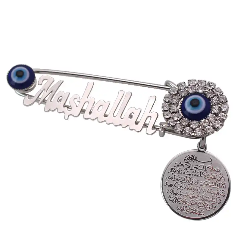 Islam Musulman Coran Ayatul Kursi Mashallah Acier Inoxydable Broche En Cristal Bébé Broche