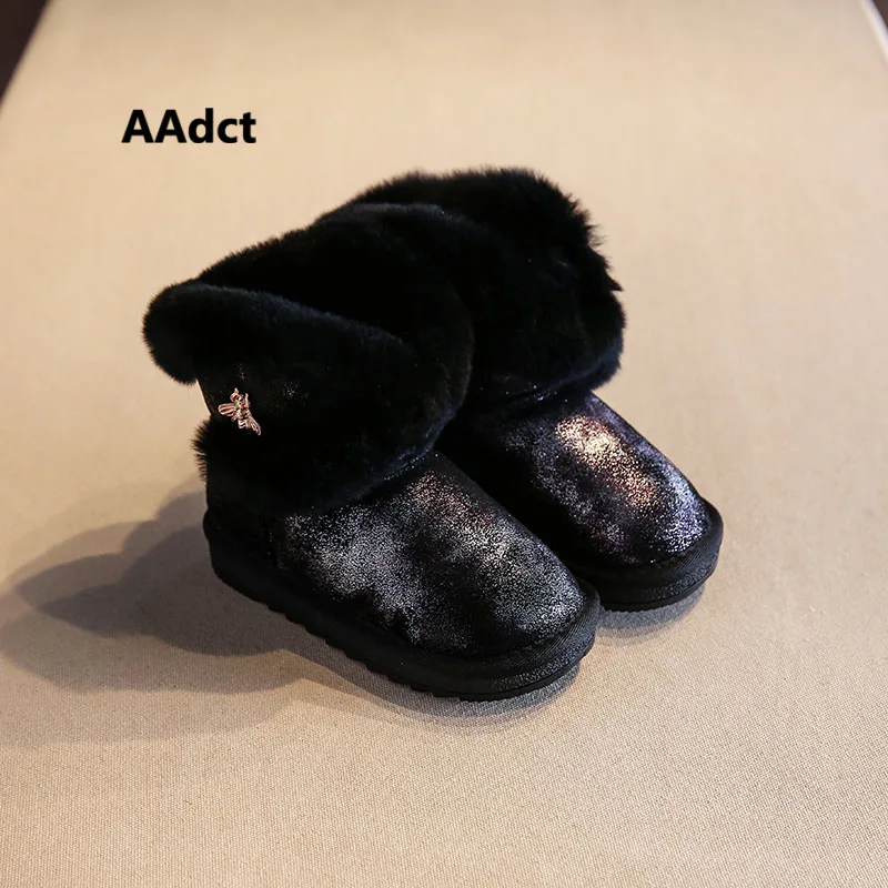 AAdct/Водонепроницаемые ботинки для девочек ручной работы; зимние меховые хлопковые теплые детские зимние ботинки для девочек; Брендовая детская обувь из кроличьей шерсти; Новинка года - Цвет: Black YH