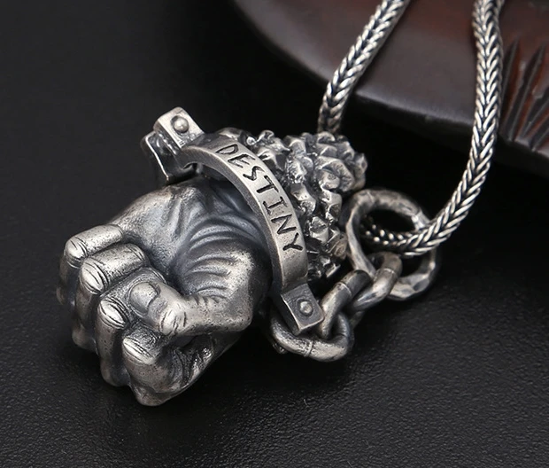 

CLX watch video 50g 4.2*2.9cm 925 Sterling silver Men fist "destiny hold in mine hands" Necklace Pendant without chain gift