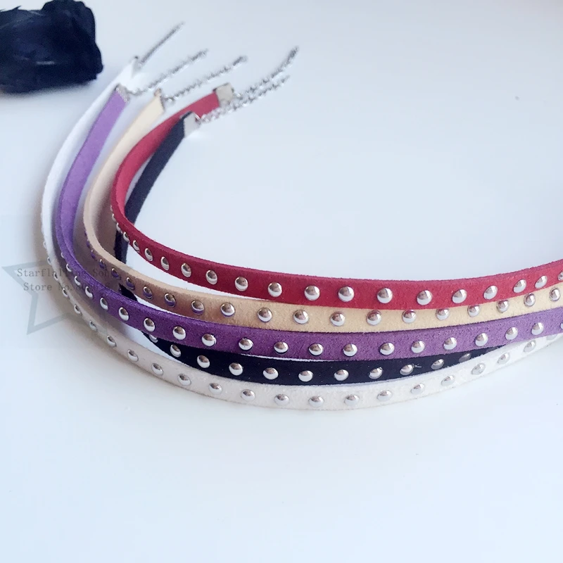 

Handmade 5mm Colorful Suede Fabric Rivet & Stainless Steel Jewelry Choker Necklaces
