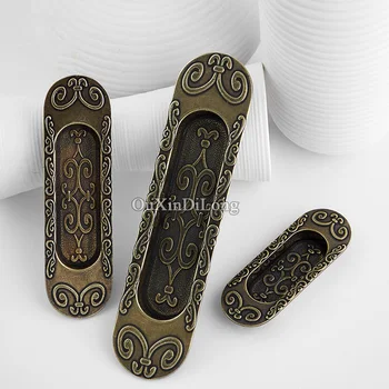 

Retro 2PCS European Embedded Sliding Door Handles Cupboard Wardrobe Drawer Kitchen Cabinet Pulls Hidden Recessed Flush Handles