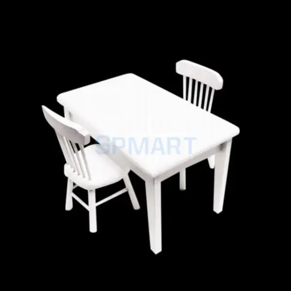 1:12 Кукольный дом миниатюрная мебель деревянный обеденный стол Набор стульев - Цвет: White