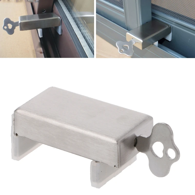 

OOTDTY 1 SET Door Window Lock Stopper Adjustable Thick Sliding Window Lock Safety Anti-Slip Hardwares Locks with Key