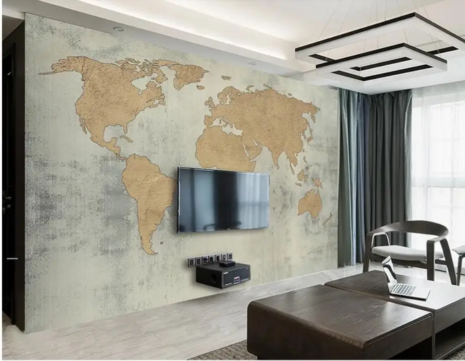 3D Retro World Map Wallpaper Mural Wall Murals Decals Paper Rolls for Living Room Printed Photo Wallpapers Custom Size | Обустройство