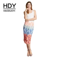 HDY Haoduoyi, Брендовые женские юбки, с цветочным принтом, в богемном стиле, с высокой талией, женские элегантные облегающие юбки с эластичным поясом на пуговицах