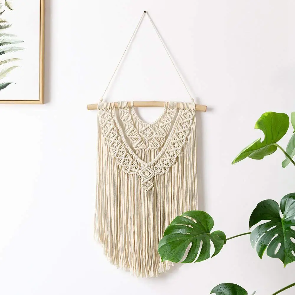 Макраме стене висит плавника тканые Wall Art Boho домашнего декора 45 см x 60 см - Цвет: Cream