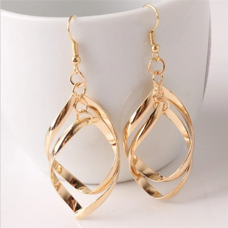 

Fashion Super Shiny Slloy Stud Twisted Shape Silver Color Multi-layer Earrings Double Ring Lady OL Earrings Wholesale