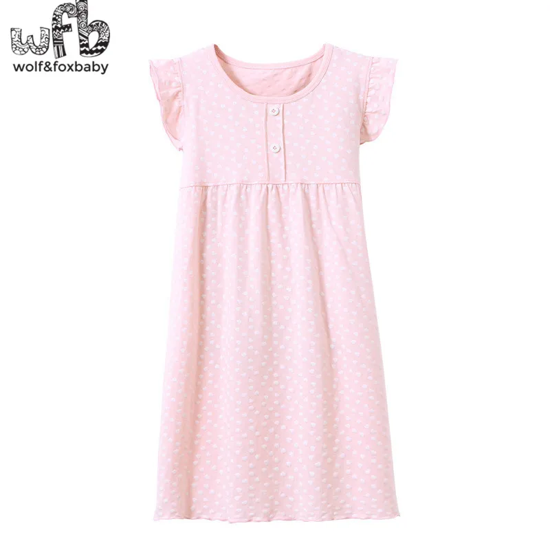 Retail 3-14 years cotton children's home wear nightdress girl baby pajamas autumn fall summer