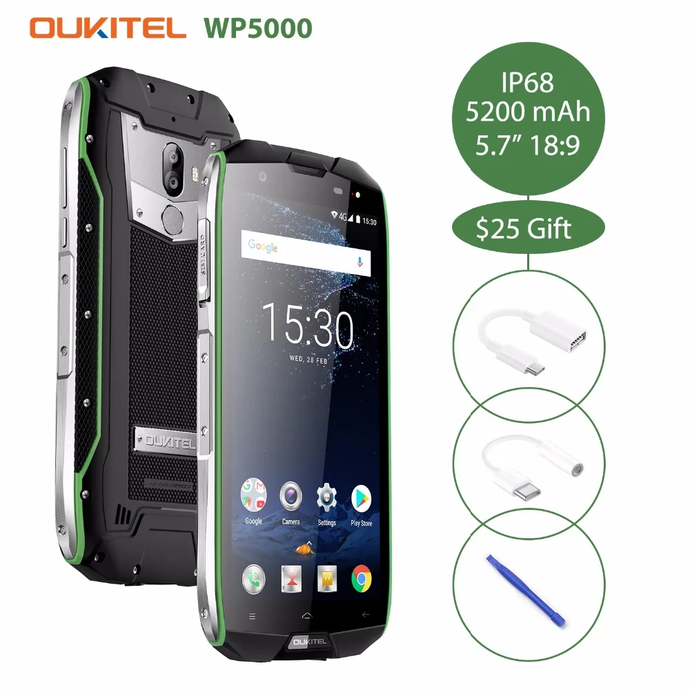 Oukitel WP5000 смартфон с 5 7 дюймовым дисплеем восьмиядерным процессором Helio P25 9V2A ОЗУ 6